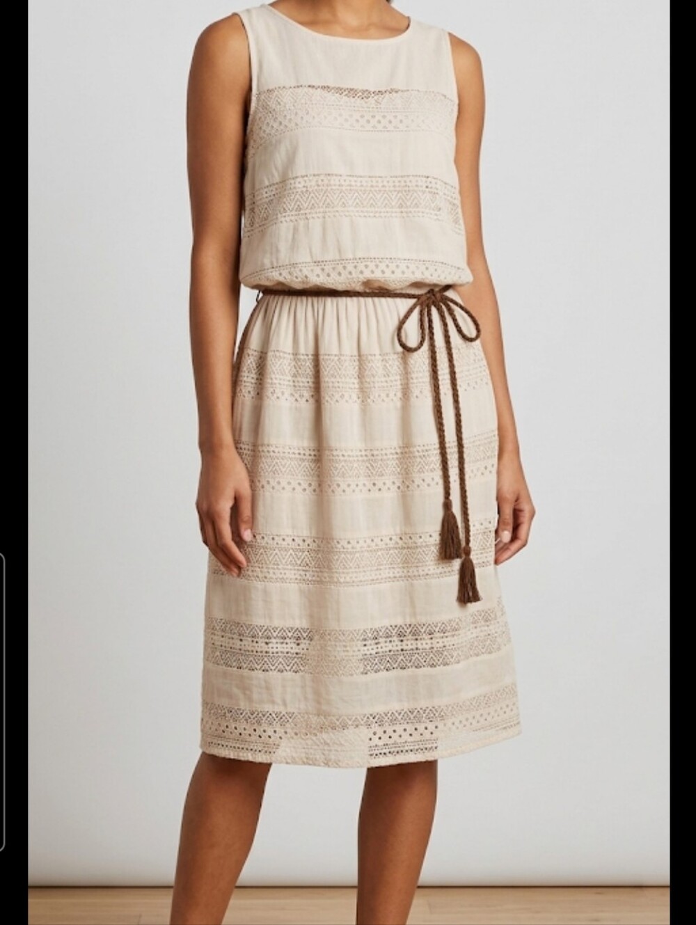Garnet Hill Noida Organic Cotton Lace Blouson Dress Bisque Size 16